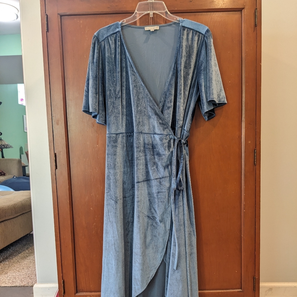 Baltic Born Blue Velvet Wrap Maxi Dress